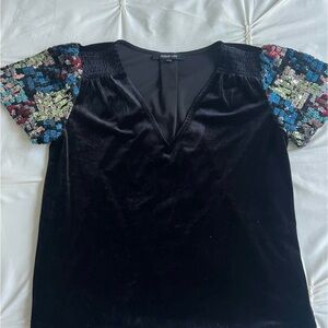 Sugarlips Black Velvet Top with Multicolor Sequin Sleeves